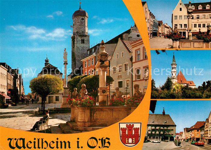 Weilheim Oberbayern Marktplatz Brunnen Kirche Innenstadt