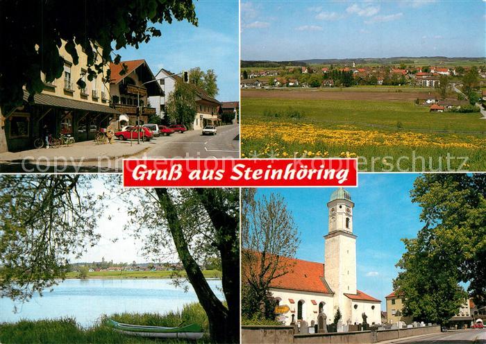 Steinhoering Hauptstrasse Kirche Uferpartie am See Landschaftspanorama