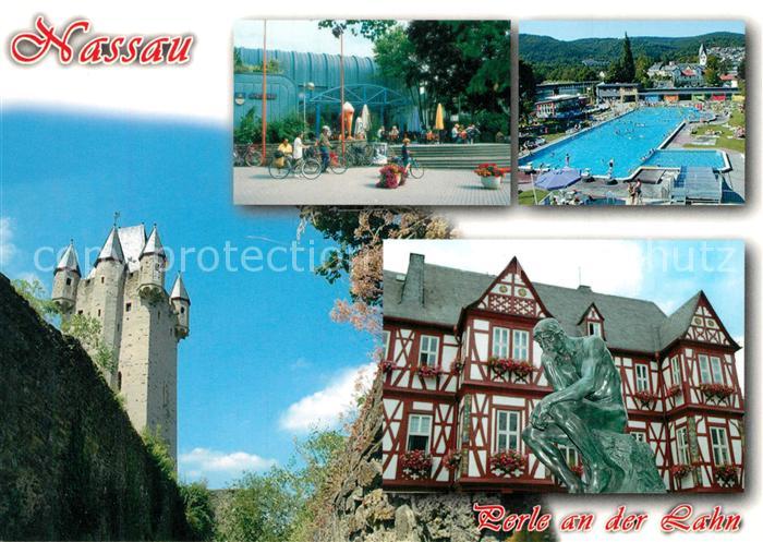 Nassau Lahn Burg Freibad Rathaus Fachwerkhaus Historisches Gebaeude Brunnenfigur