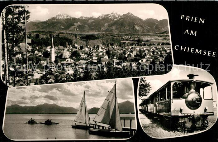 Prien Chiemsee Panorama Eisenbahn Segelboote
