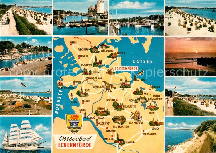 Eckernfoerde Strand Hafen Panoramakarte Duenen