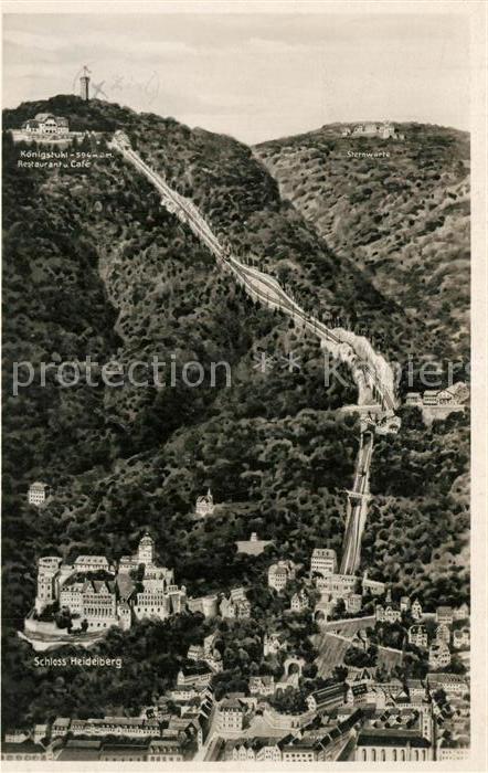 Heidelberg Neckar mit Schloss und Koenigstuhl-Restaurant