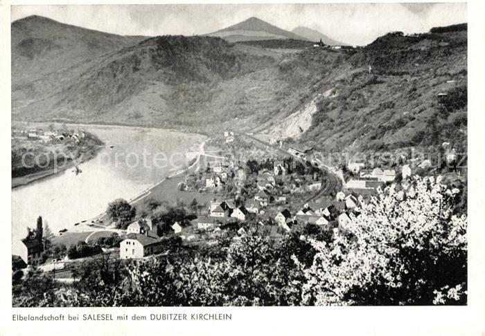 Salesel Tschechien Elbelandschaft mit Dubitzer Kirchlein