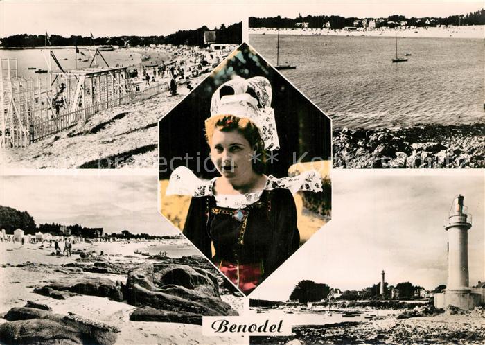 Benodet Leuchtturm Strand Frau in Tracht