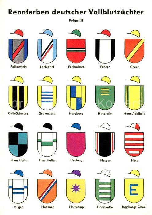 Pferdesport Pferderennen Reitsport Rennfarben deutscher Vollblutzuechter Wappen