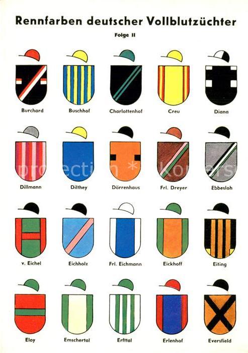 Pferdesport Pferderennen Reitsport Rennfarben deutscher Vollblutzuechter Wappen