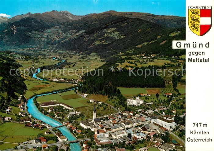 Gmuend Kaernten Mittelalterl Stadt mit Ringmauer und Stadttor Fliegeraufnahme