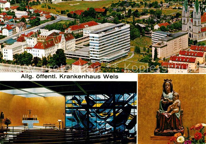 Wels Fliegeraufnahme Allg oeffentl Krankenhaus Kapelle Marienfigur