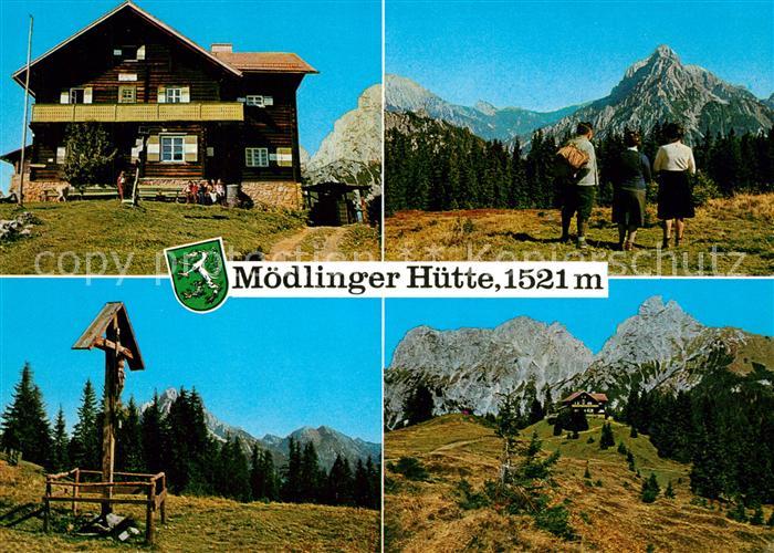 Moedlingerhuette mit Treffneralm und Wegekreuz