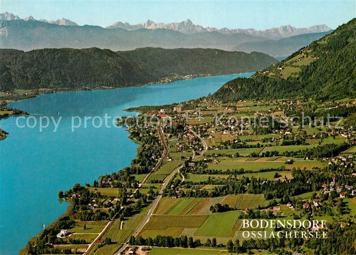Bodensdorf Ossiacher See Fliegeraufnahme mit Julische Alpen