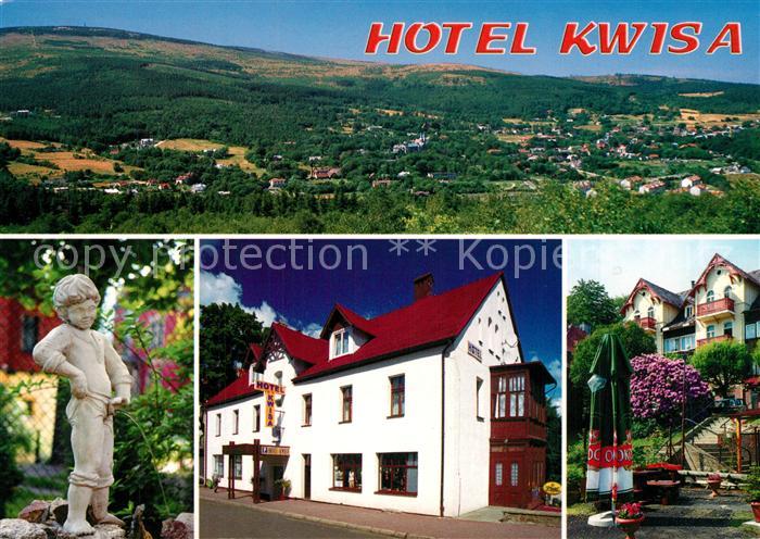 Swieradow Zdroj Bad Flinsberg Panorama Hotel Kwisa Brunnenfigur Garten