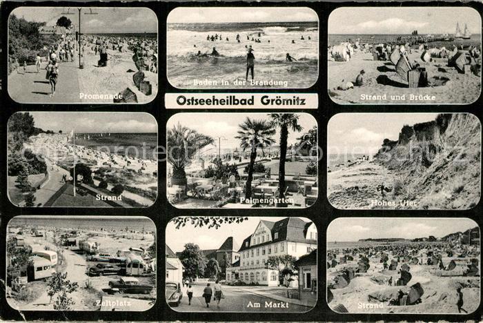 Groemitz Ostseebad Promenade Brandung Strand Bruecke Palmengarten Hohes Ufer Zel