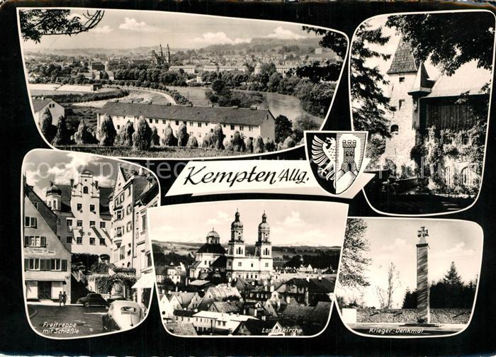 Kempten Allgaeu Burghalde Freitreppe mit Schloessle Lorenzkiche Krieger-Denkmal