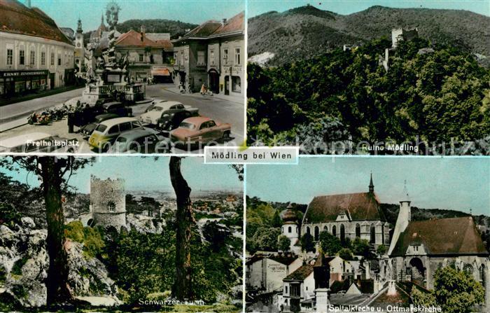 Moedling Freiheitsplatz Ruine Spitalkirche Ottmarskirche Schwarzer Turm