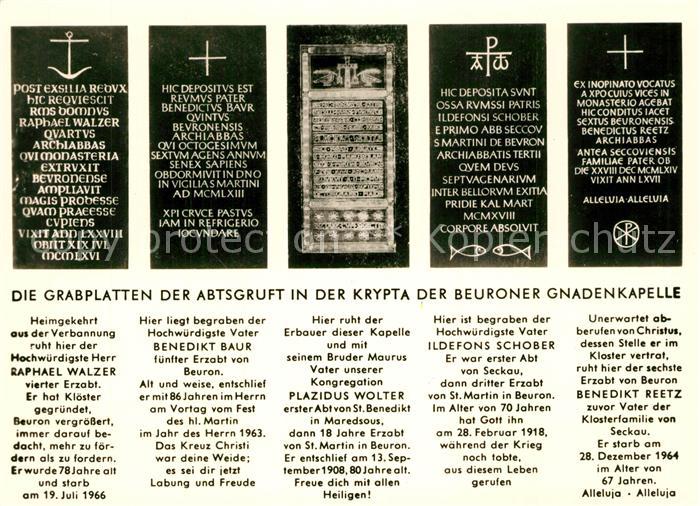 Beuron Donautal Gnadenkapelle Grabplatten der Abtsgruft Krypta