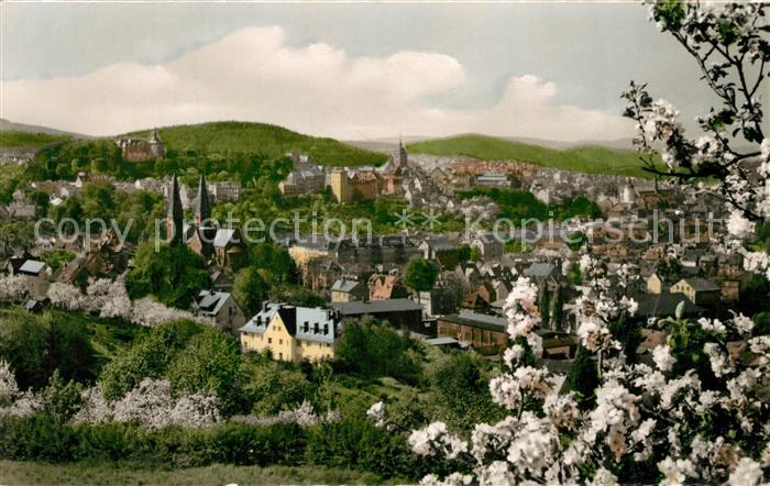 Siegen Westfalen Blick vom Giersberg mit Oberem Schloss Nikolaiturm und Michaelk