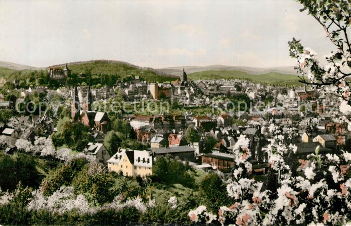 Siegen Westfalen Blick vom Giersberg mit Oberem Schloss Nikolaiturm und Michaelk