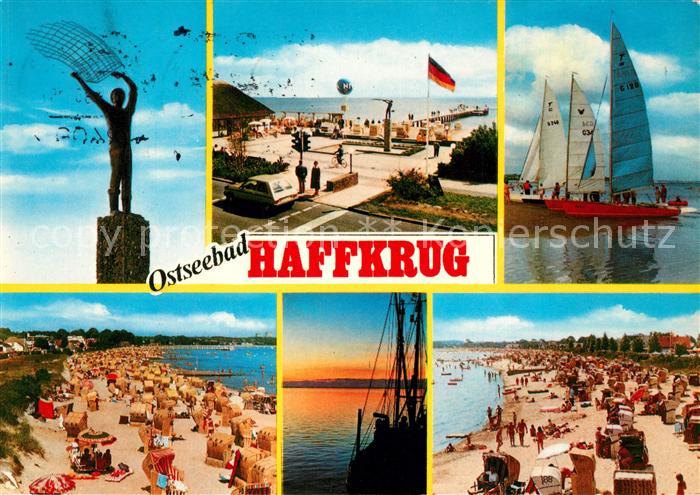 Haffkrug Ostseebad Fischerstatue Seebruecke Segelboote Strandpartien