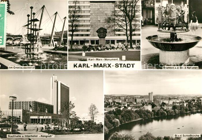 Karl-Marx-Stadt Omnibusbahnhof Karl Marx Monument Brunnen Stadthalle Interhotel