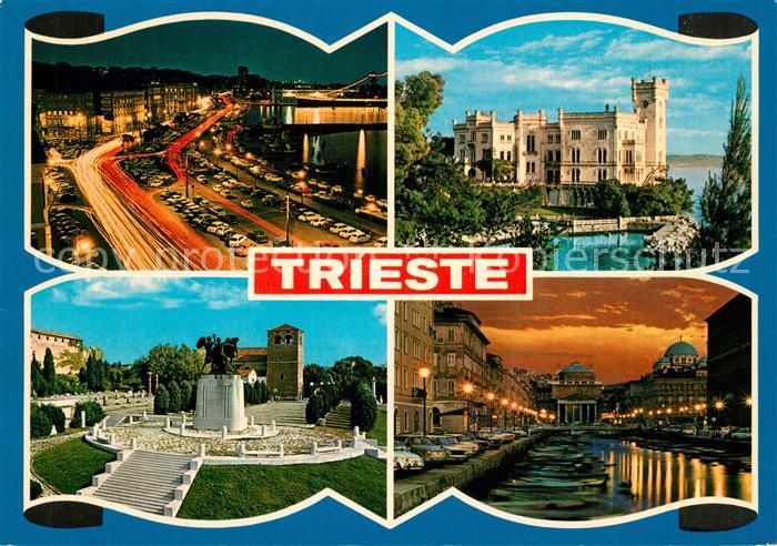 Trieste Strassenpartie bei Nacht Castell Monument Kanal