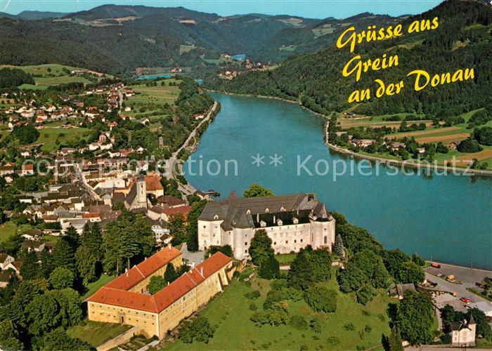 Grein Donau Oberoesterreich Fliegeraufnahme mit Schloss Greinburg