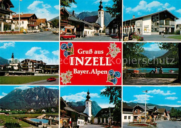 Inzell Orts und Teilansichten Schwimmbad Kirche Dorfplatz