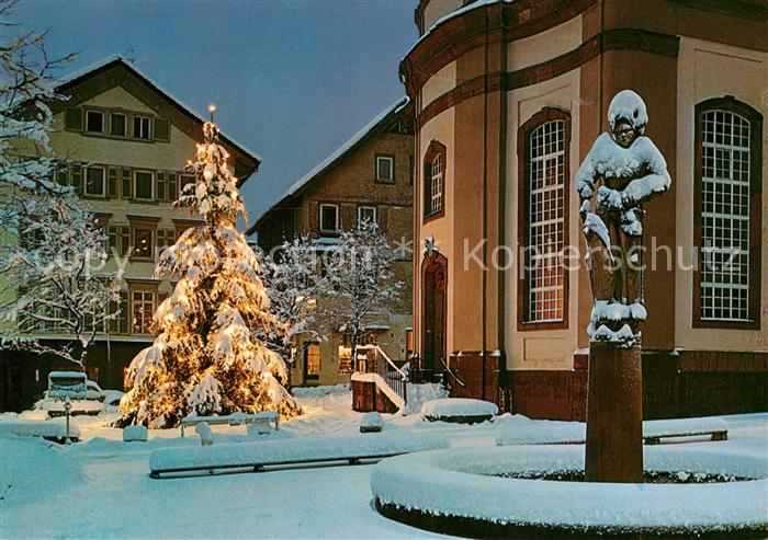 Wildbad Schwarzwald Stadtkirche Winterpanorama Nachtaufnahme