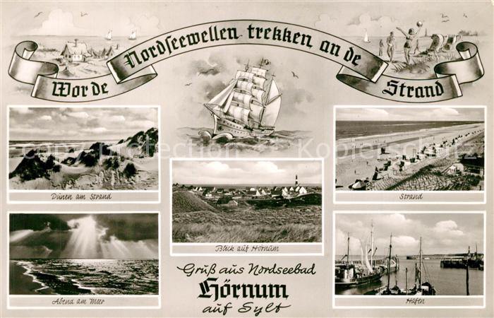 Hoernum Sylt Duenen Strand Abend am Meer Hafen Segelboot