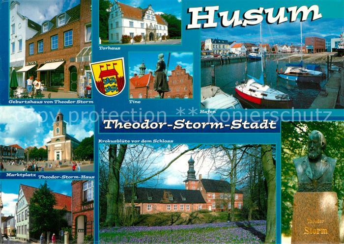 Husum Nordfriesland Geburtshaus Theodor Storm Denkmal Bueste Torhaus Hafen Markt