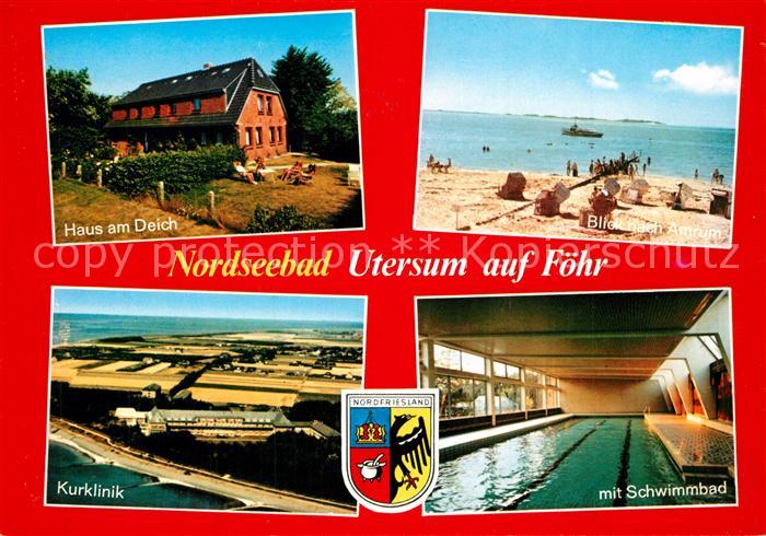 Utersum Haus am Deich Hallenbad Strand Blick nach Amrum Kurklinik Fliegeraufnahm