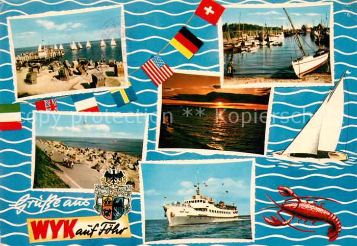 Wyk Foehr Strand Hafen Fischkutter Sonnenuntergang Faehre Segelboot Krebs Wappen