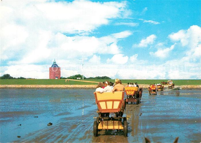 Insel Neuwerk Ankunft der Wattwagen von Duhnen und Sahlenburg