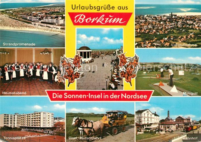 Borkum Promenade Minigolf Bahnhof Insel Kutschfahrt Tennisplaetze Heimatabend St