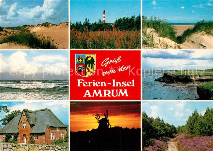 Amrum Duehnen Leuchtturm Brandung Kueste Heidelandschaft Windmuehle