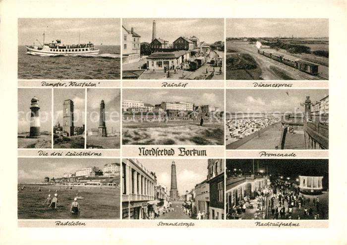 Borkum Dampfer Bahnhof Duenenexpress Dampflokomotive Leuchttuerme Promenade Stra