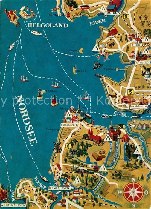 Cuxhaven Nordseebad Nordsee zwischen Eider und Jade Landkarte