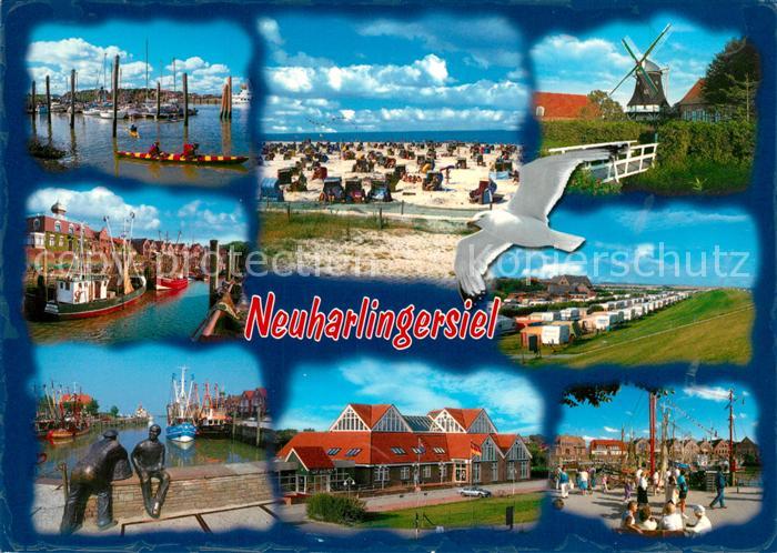 Neuharlingersiel Hafen Fischkutter Strandleben Windmuehle Moewe Campingplatz Sku