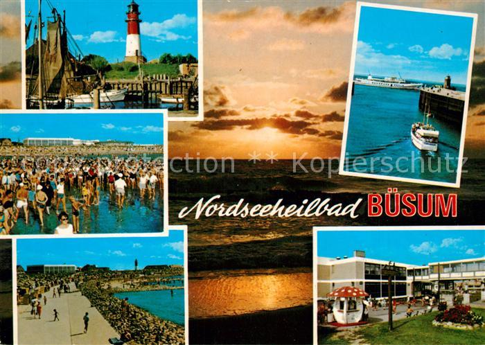 Buesum Nordseebad Fischkutter Hafen Leuchtturm Mole Strand Promenade Sonnenunter
