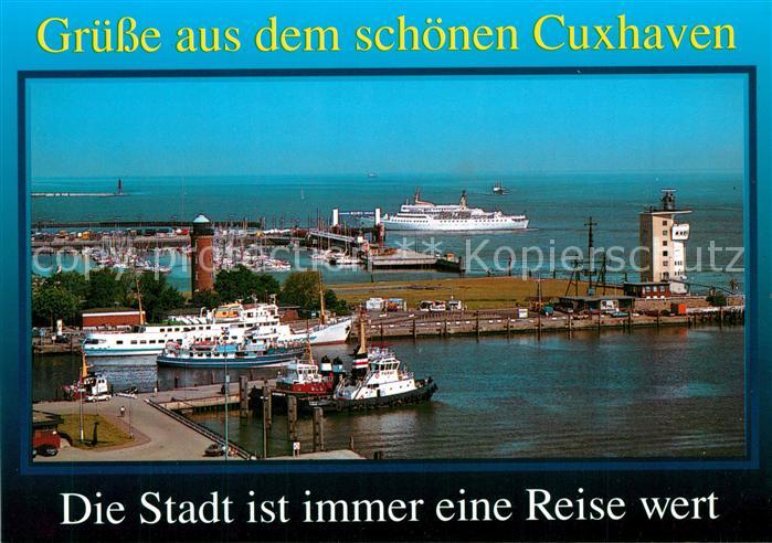 Cuxhaven Nordseebad Hafen mit Blick zur Alten Liebe Faehre Fliegeraufnahme