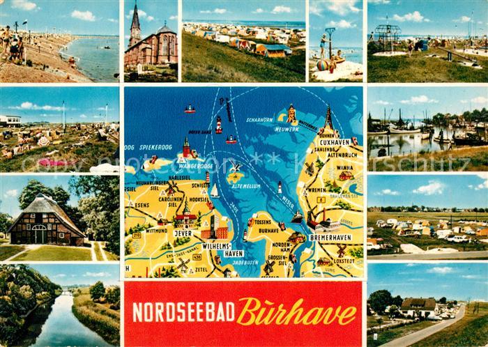 Burhave Strand Friesenhaus Kanal Campingplatz Kirche Hafen Landkarte Nordseebad