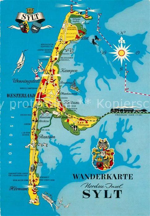 Insel Sylt Landkarte Wanderkarte Wappen