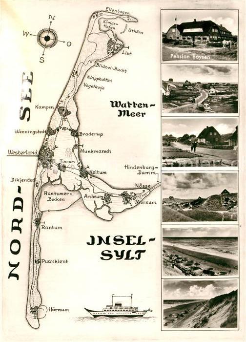 Insel Sylt Landkarte Nordseeinsel Nordsee Wattenmeer Pension Duenenlandschaft St