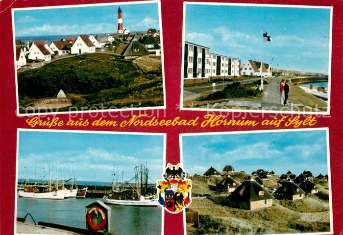Hoernum Sylt Ortsmotiv mit Leuchtturm Promenade Friesenhaeuser Hafen Fischkutter