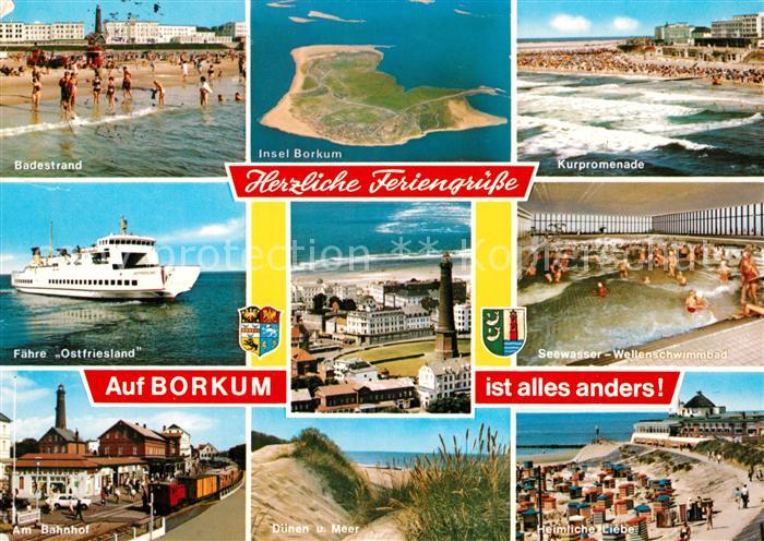 Borkum Badestrand Kurpromenade Faehre Ostfriesland Wellenbad Bahnhof Duenen Gast