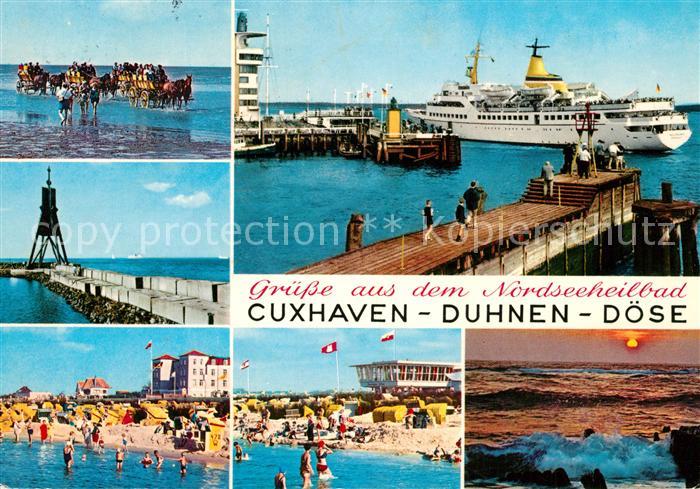 Cuxhaven Nordseebad Wattwagen Kugelbake Strand Alte Liebe Faehre Abendstimmung B