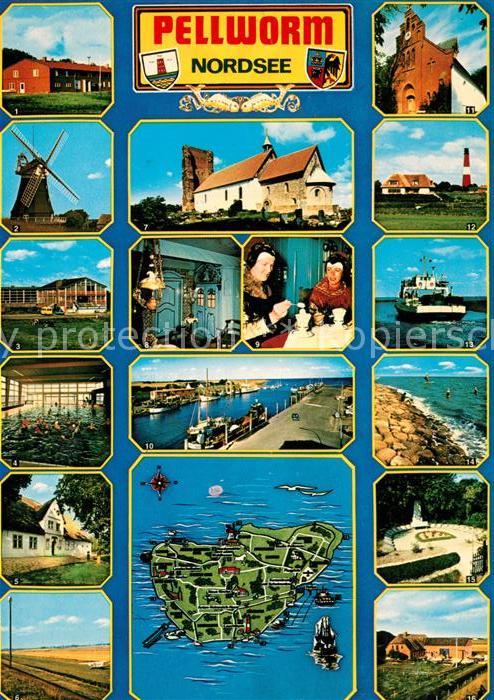 Pellworm Alte Kirche Windmuehle Leuchtturm Faehre Wellenbad Hafen