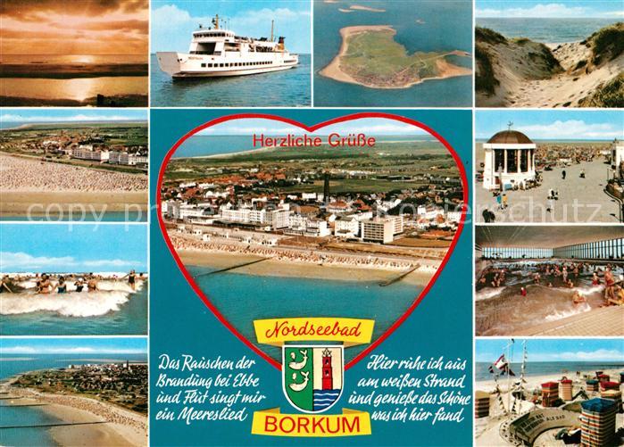 Borkum Sonnenuntergang am Meer Duenen Strand Promenade Wellenbad Herz Fliegerauf
