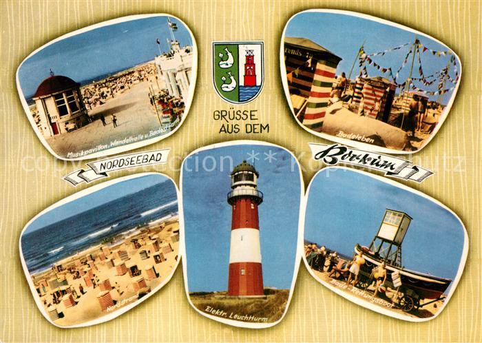 Borkum Musikpavillon Wandelhalle Badestrand Nordstrand Leuchtturm Bade-Rettungsb