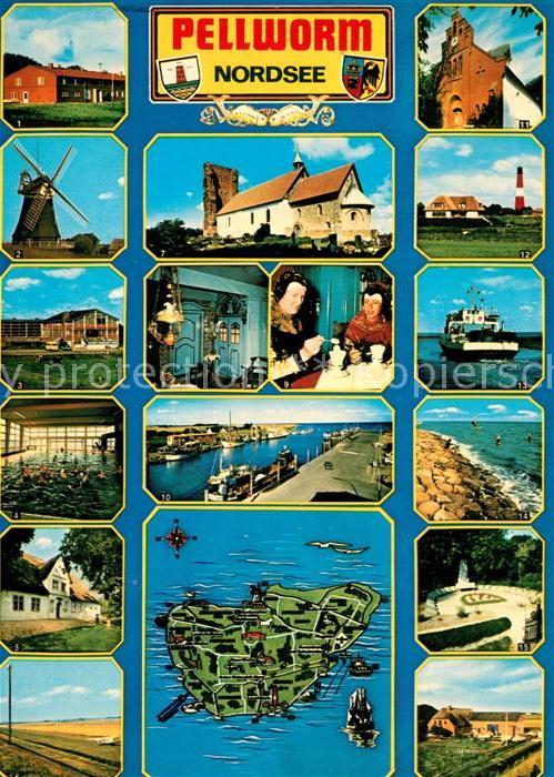 Pellworm Windmuehle Alte Kirche Leuchtturm Wellenbad Faehre Trachten Cafe Hafen