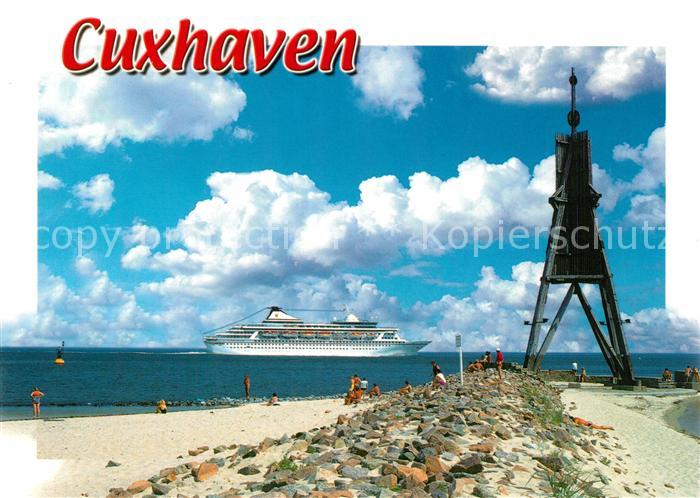 Cuxhaven Nordseebad Kugelbake Wahrzeichen der Stadt Passagierschiff